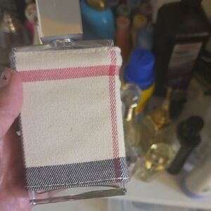 Cream Plaid Glass Bottle with Fabric Sleeve